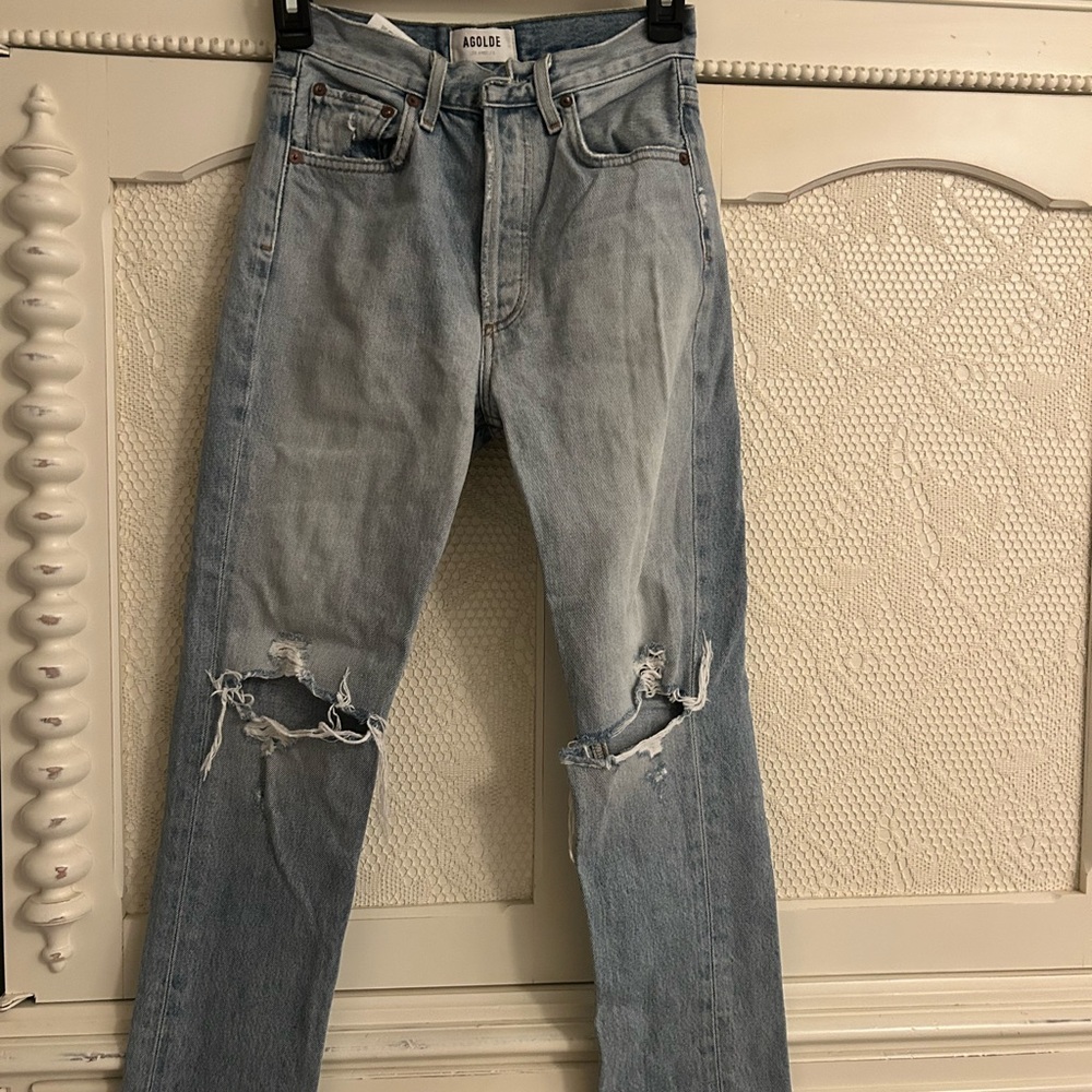 Agolde Distressed Light Blue Jeans